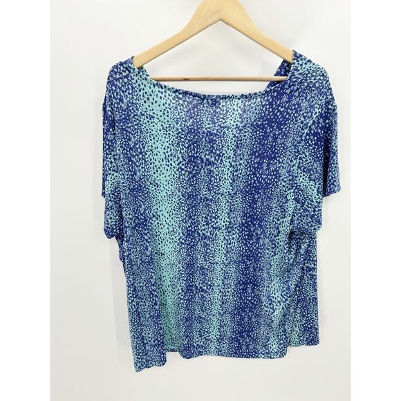 Jaclyn Smith Collection Top Women 3X Blue Purple Printed Short Sleeve Scoop Neck - Picture 2 of 8
